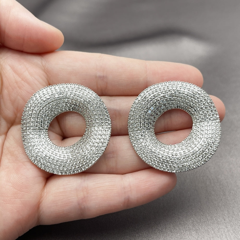 Rhodium Gold Filled Stud Earring, with White Cubic Zirconia, Polished, Rhodium Finish