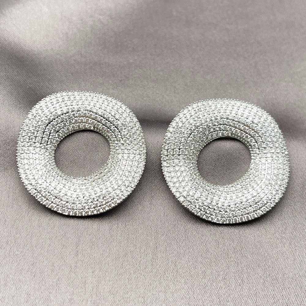 Rhodium Gold Filled Stud Earring, with White Cubic Zirconia, Polished, Rhodium Finish