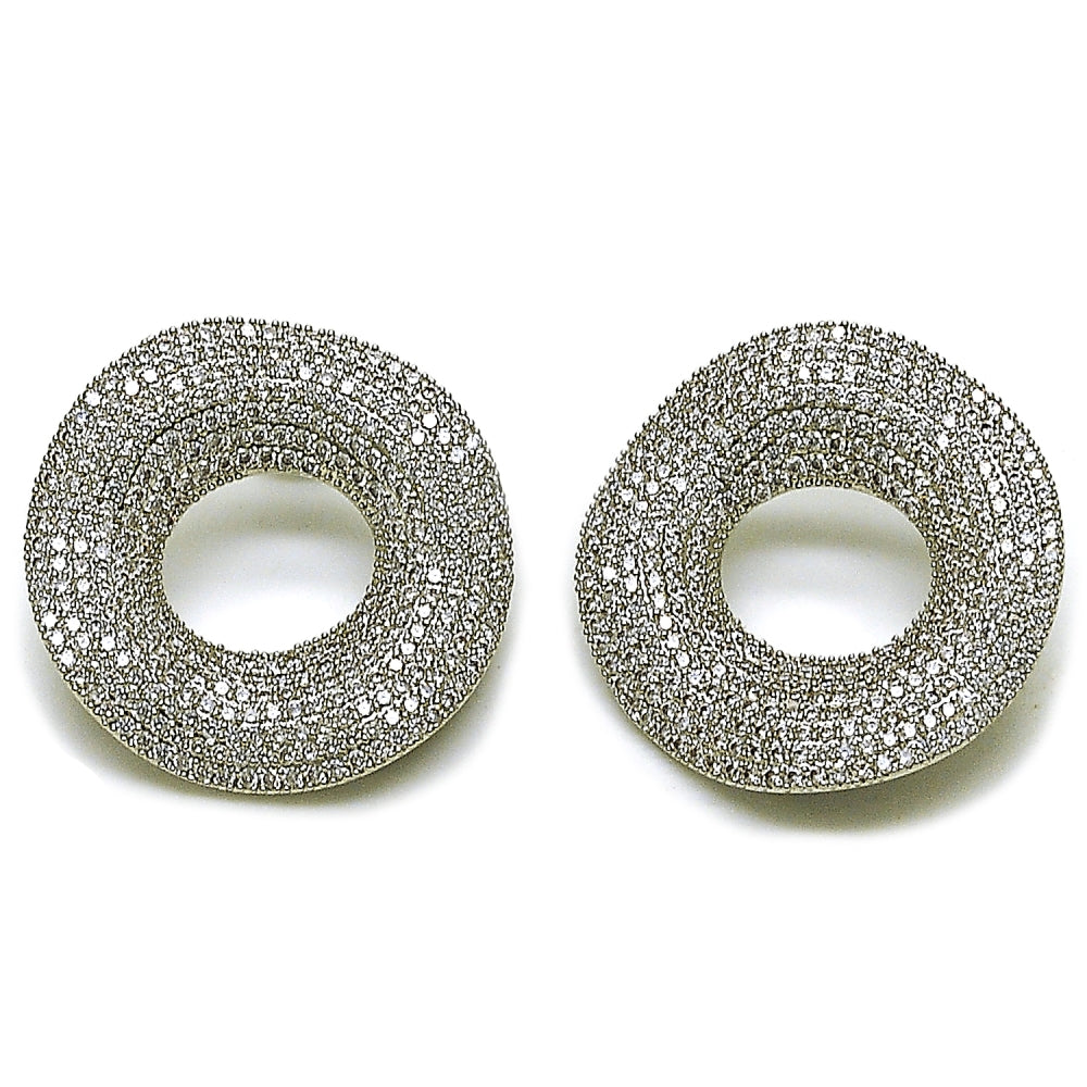 Rhodium Gold Filled Stud Earring, with White Cubic Zirconia, Polished, Rhodium Finish
