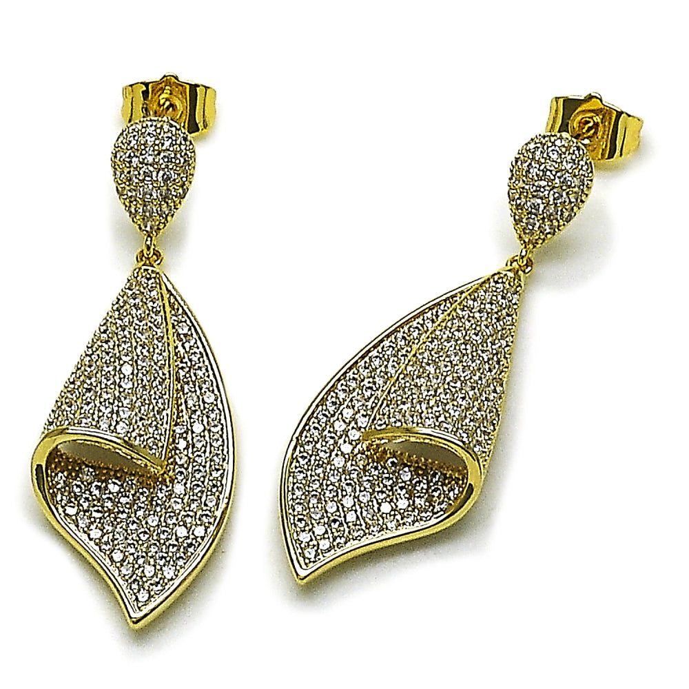 Oro Laminado Dangle Earring, Gold Filled Style with White Cubic Zirconia, Polished, Golden Finish