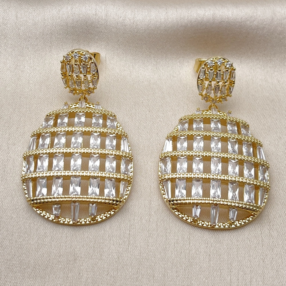 Oro Laminado Dangle Earring, Gold Filled Style Baguette Design, with White Cubic Zirconia, Polished, Golden Finish