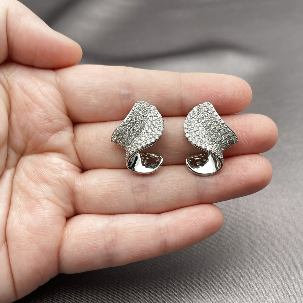 Rhodium Gold Filled Stud Earring, with White Cubic Zirconia, Polished, Rhodium Finish