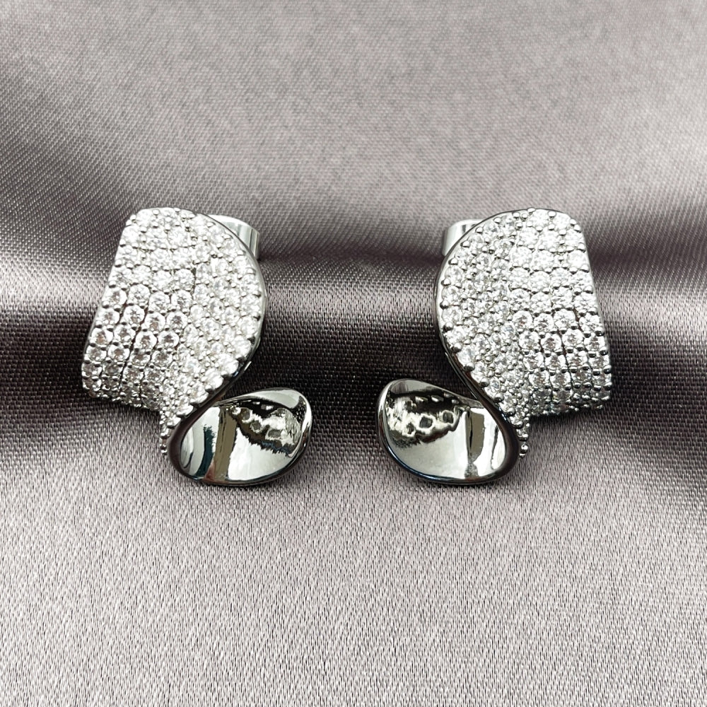 Rhodium Gold Filled Stud Earring, with White Cubic Zirconia, Polished, Rhodium Finish