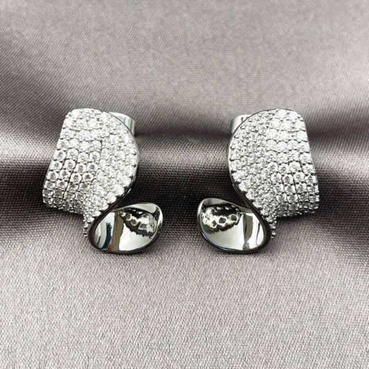 Rhodium Gold Filled Stud Earring, with White Cubic Zirconia, Polished, Rhodium Finish
