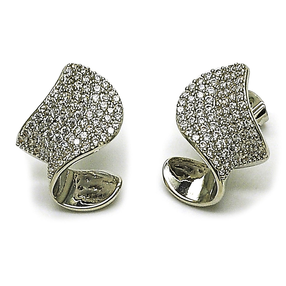 Rhodium Gold Filled Stud Earring, with White Cubic Zirconia, Polished, Rhodium Finish