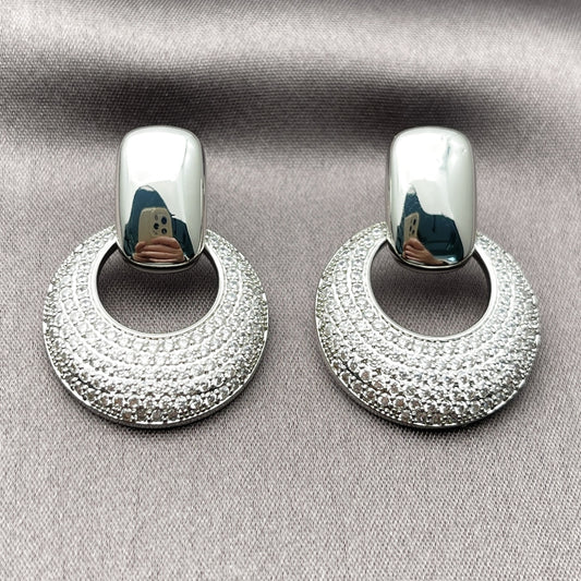 Rhodium Gold Filled Dangle Earring, with White Cubic Zirconia, Polished, Rhodium Finish