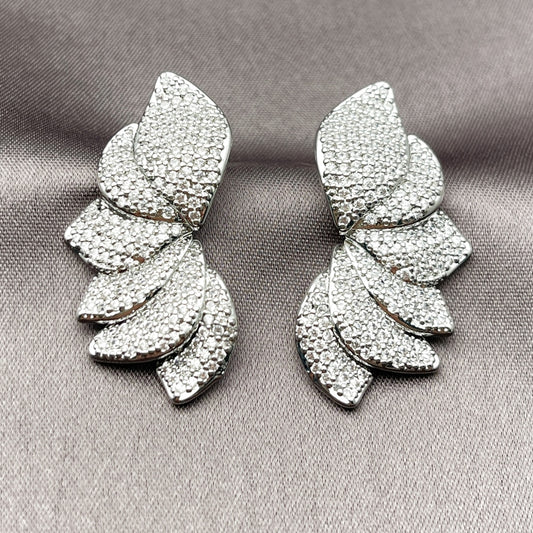 Rhodium Gold Filled Stud Earring, Flower Design, with White Cubic Zirconia, Polished, Rhodium Finish
