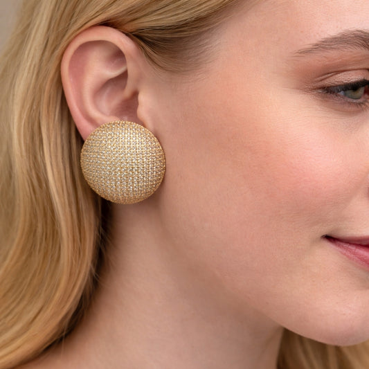 Oro Laminado Stud Earring, Gold Filled Style with White Cubic Zirconia, Polished, Golden Finish