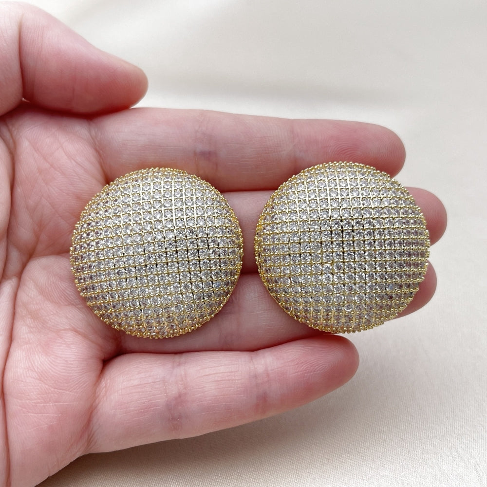 Oro Laminado Stud Earring, Gold Filled Style with White Cubic Zirconia, Polished, Golden Finish