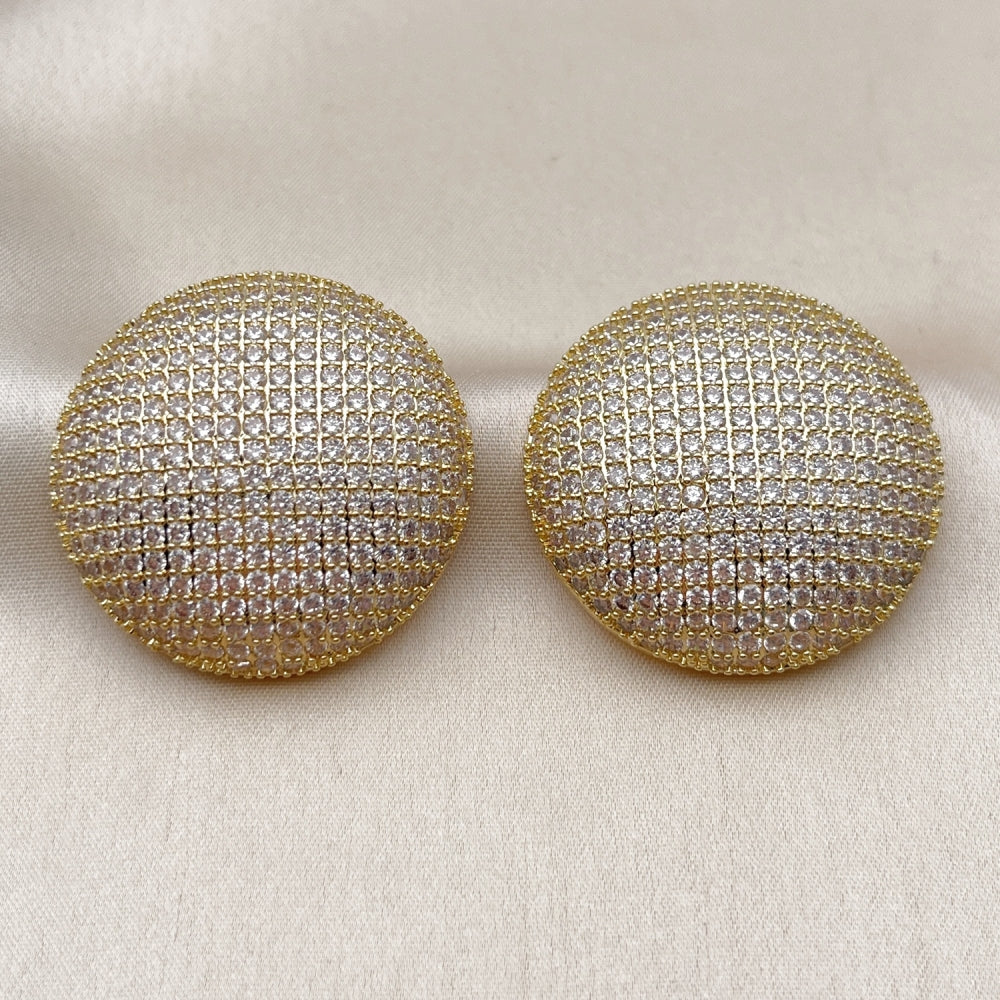 Oro Laminado Stud Earring, Gold Filled Style with White Cubic Zirconia, Polished, Golden Finish
