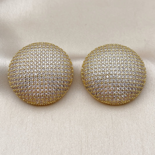 Oro Laminado Stud Earring, Gold Filled Style with White Cubic Zirconia, Polished, Golden Finish