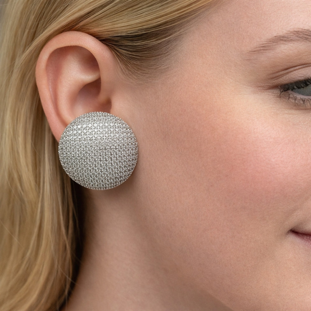 Rhodium Gold Filled Stud Earring, with White Cubic Zirconia, Polished, Rhodium Finish