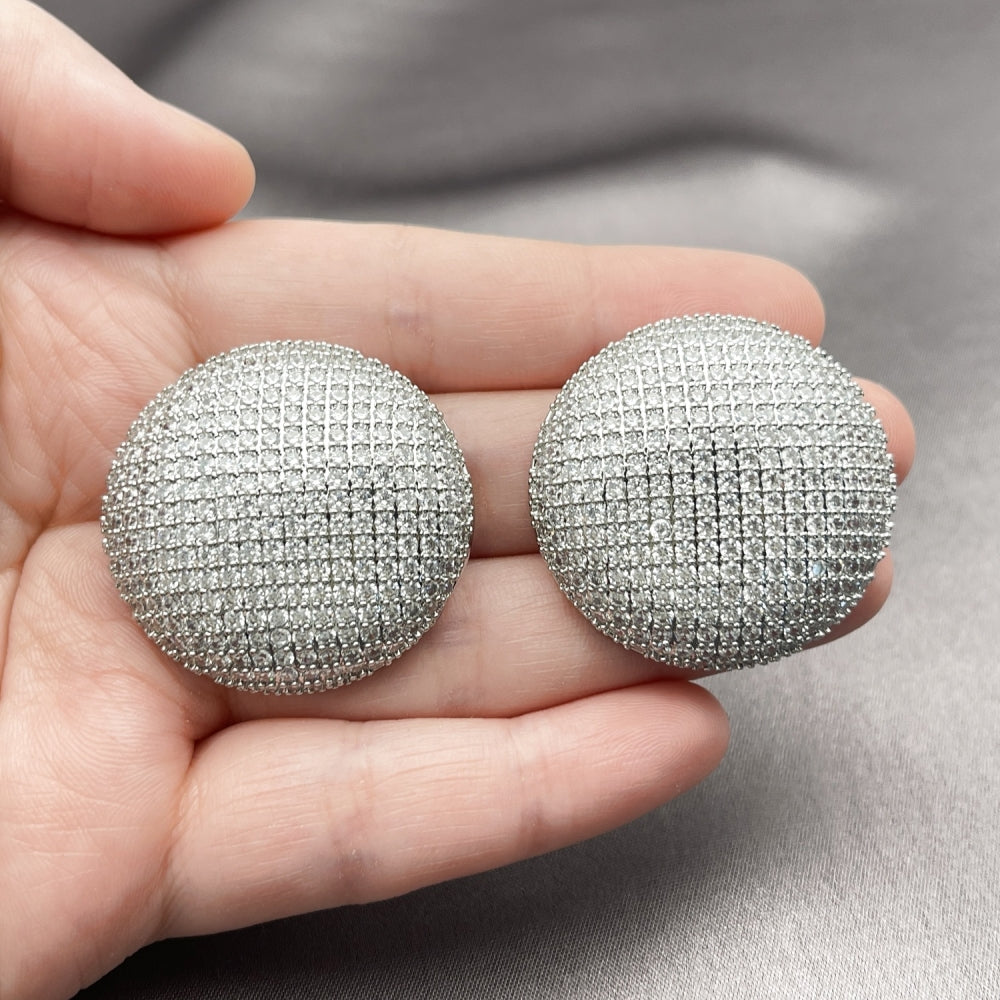 Rhodium Gold Filled Stud Earring, with White Cubic Zirconia, Polished, Rhodium Finish