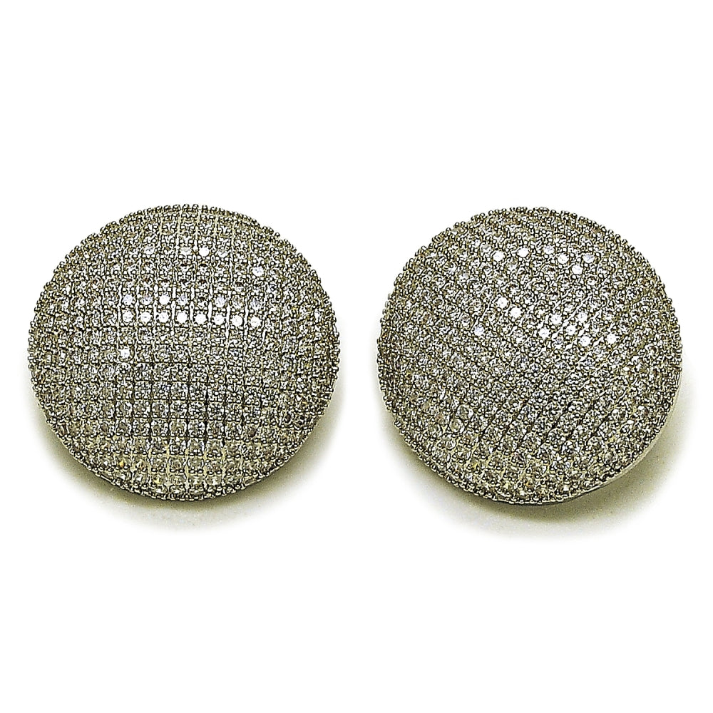 Rhodium Gold Filled Stud Earring, with White Cubic Zirconia, Polished, Rhodium Finish