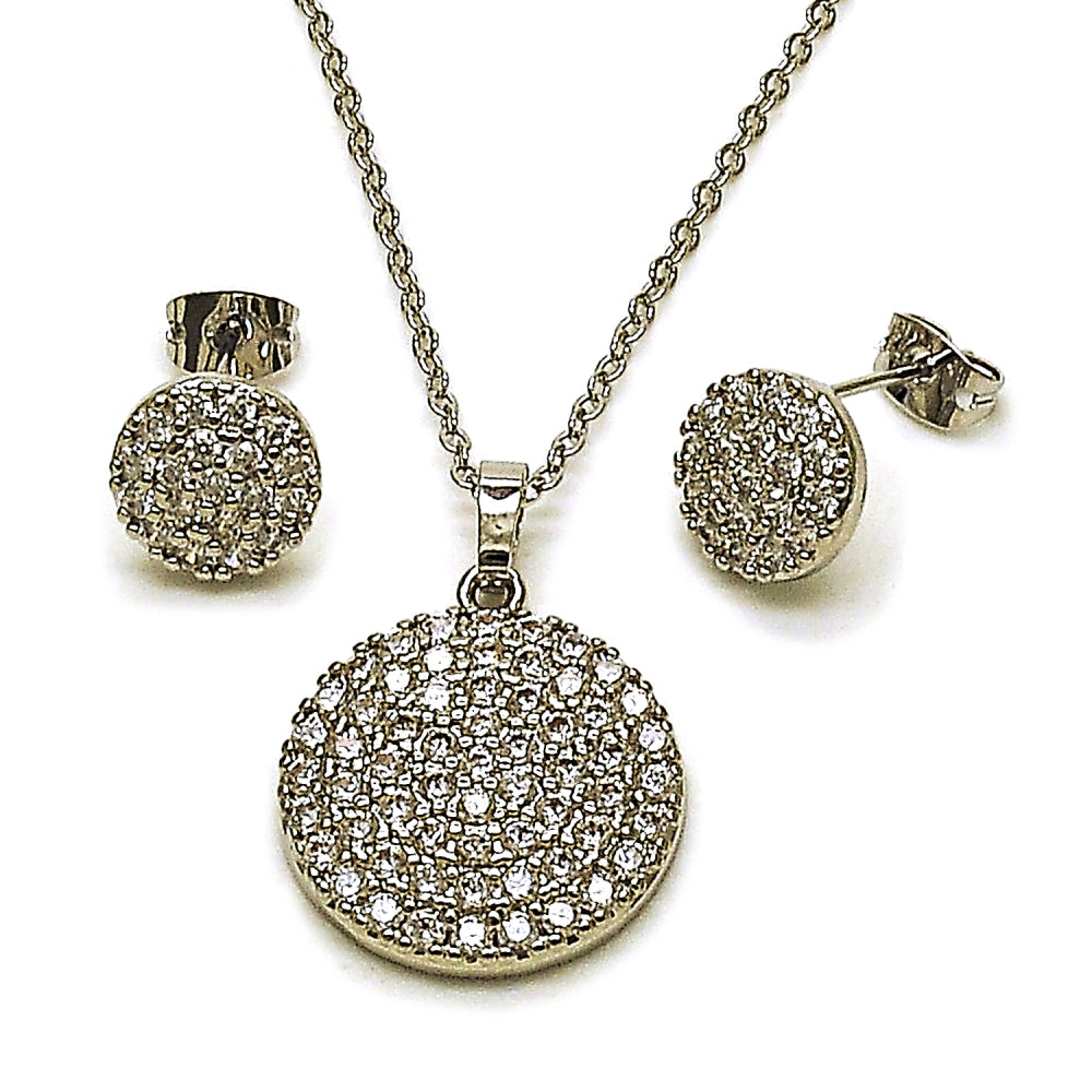 Rhodium Gold Filled Earring and Pendant Adult Set, with White Cubic Zirconia, Polished, Rhodium Finish