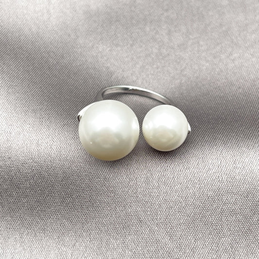 Rhodium Gold Filled Multi Stone Ring, Ball Design, with Ivory Pearl, Polished, Rhodium Finish