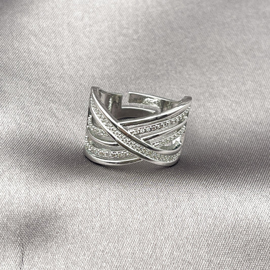 Rhodium Gold Filled Multi Stone Ring, Twist Design, with White Micro Pave, Polished, Rhodium Finish