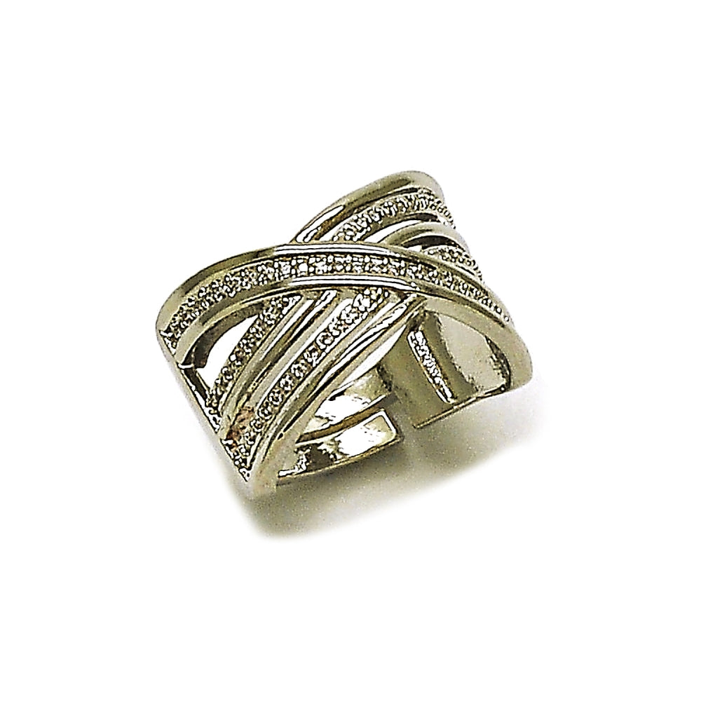Rhodium Gold Filled Multi Stone Ring, Twist Design, with White Micro Pave, Polished, Rhodium Finish