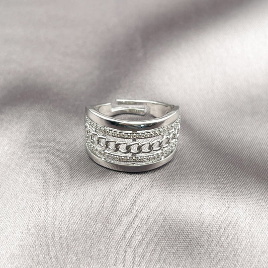 Rhodium Gold Filled Multi Stone Ring, Miami Cuban Design, with White Micro Pave, Polished, Rhodium Finish