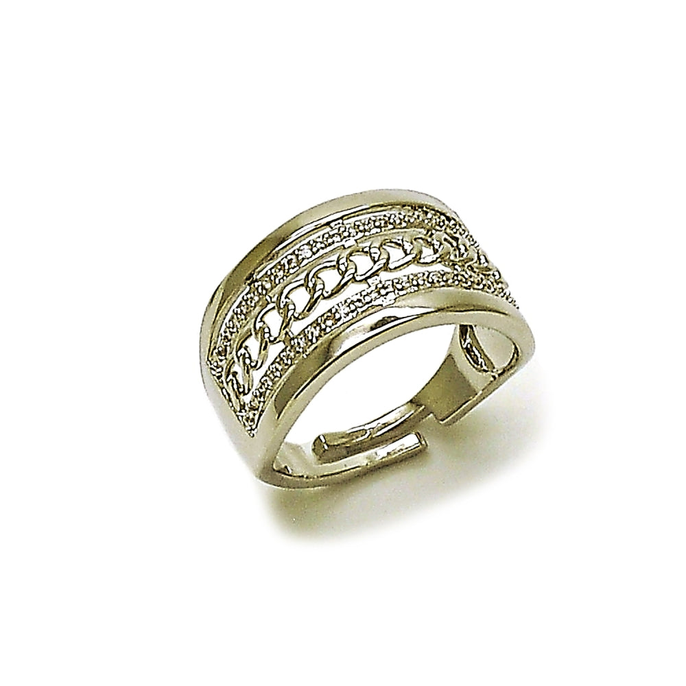 Rhodium Gold Filled Multi Stone Ring, Miami Cuban Design, with White Micro Pave, Polished, Rhodium Finish