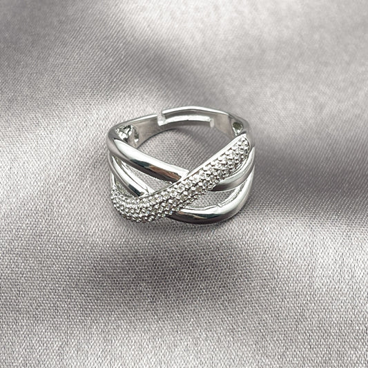Rhodium Gold Filled Multi Stone Ring, Twist Design, with White Micro Pave, Polished, Rhodium Finish