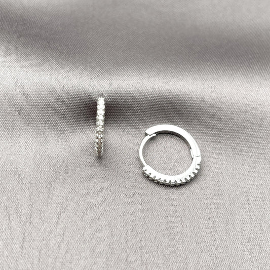 Rhodium Gold Filled Huggie Hoop, with White Micro Pave, Polished, Rhodium Finish