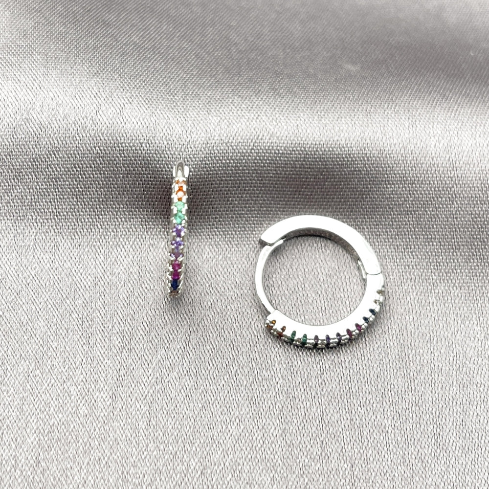 Rhodium Gold Filled Huggie Hoop, with Multicolor Micro Pave, Polished, Rhodium Finish