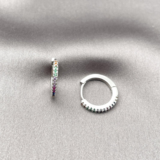 Rhodium Gold Filled Huggie Hoop, with Multicolor Micro Pave, Polished, Rhodium Finish