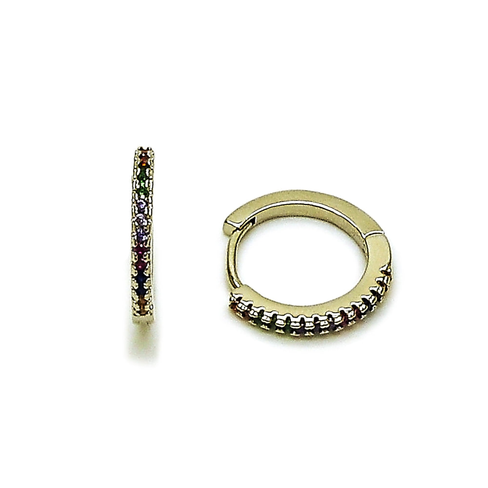 Rhodium Gold Filled Huggie Hoop, with Multicolor Micro Pave, Polished, Rhodium Finish