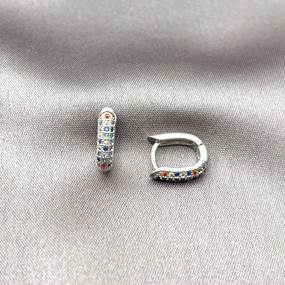 Rhodium Gold Filled Huggie Hoop, with Multicolor Micro Pave, Polished, Rhodium Finish