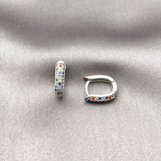 Rhodium Gold Filled Huggie Hoop, with Multicolor Micro Pave, Polished, Rhodium Finish