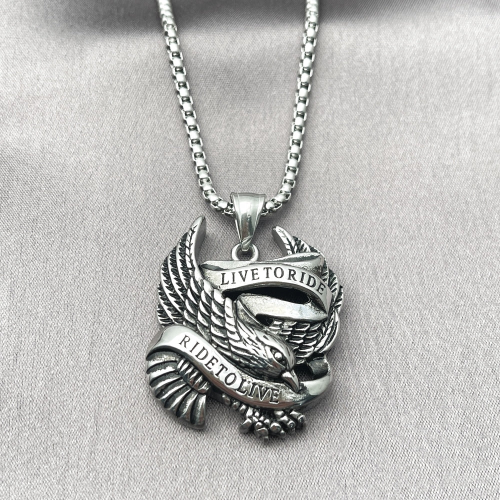 Stainless Steel Pendant Necklace, Eagle Design, Polished, Steel Finish