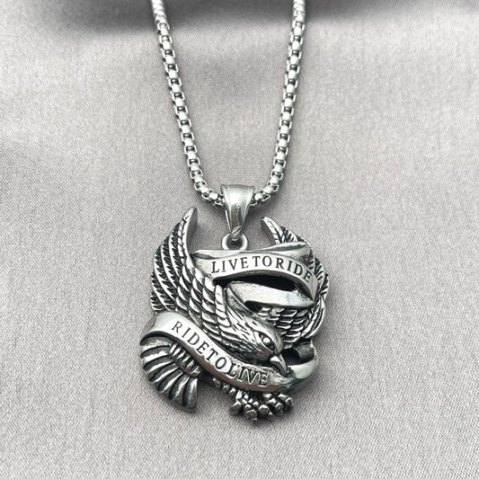Stainless Steel Pendant Necklace, Eagle Design, Polished, Steel Finish