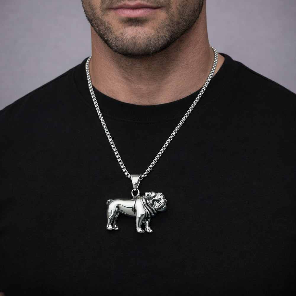 Stainless Steel Pendant Necklace, Dog Design, Polished, Steel Finish