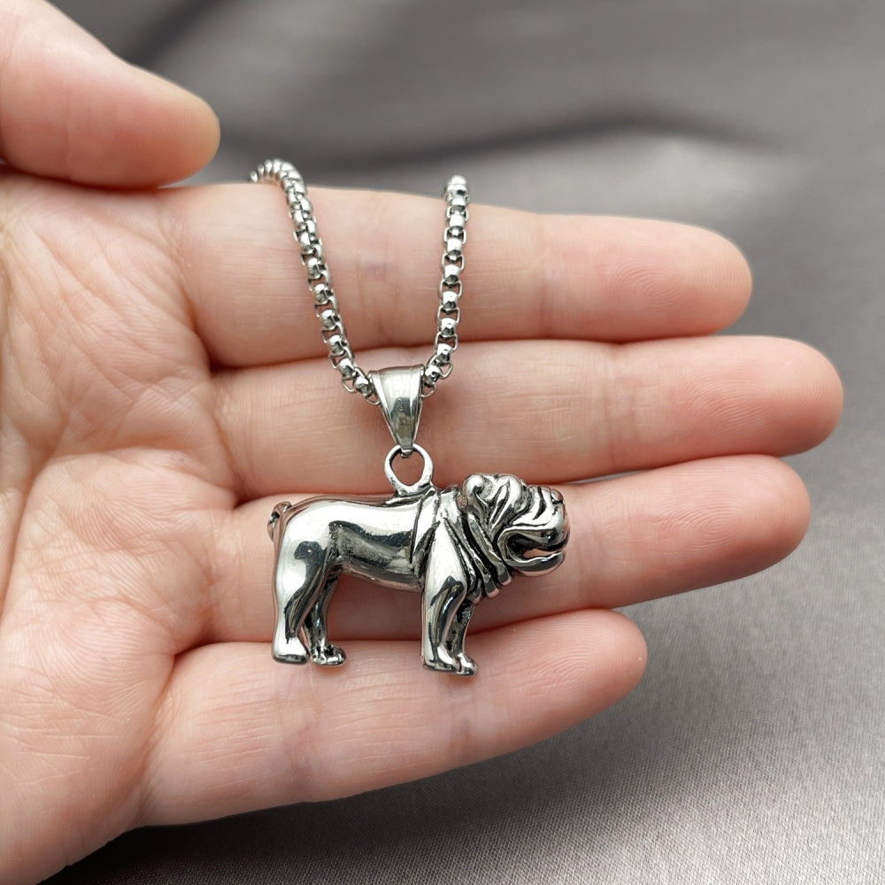 Stainless Steel Pendant Necklace, Dog Design, Polished, Steel Finish