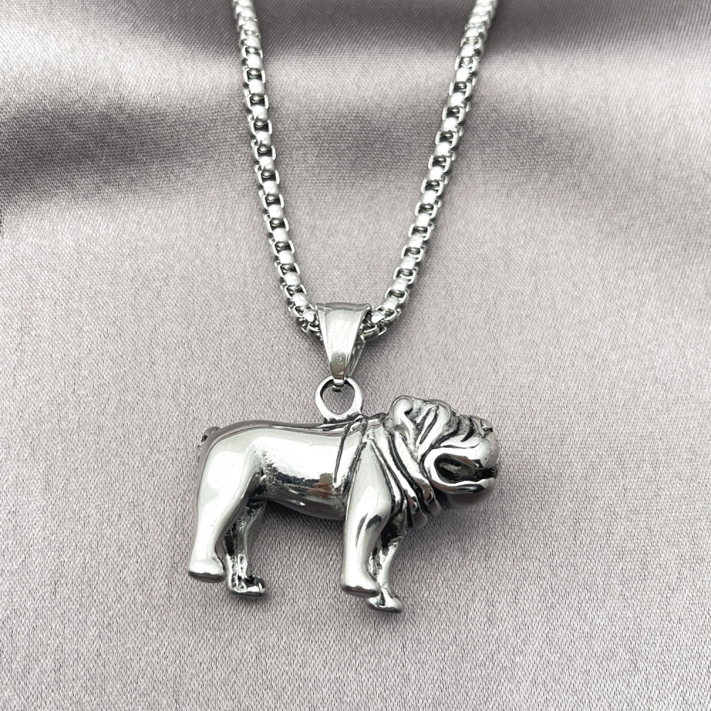 Stainless Steel Pendant Necklace, Dog Design, Polished, Steel Finish