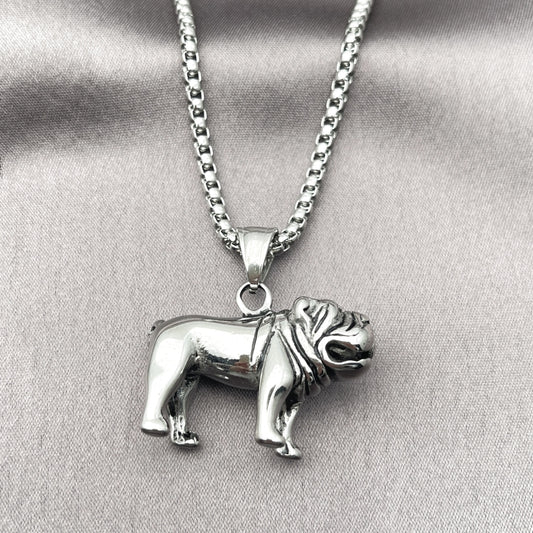 Stainless Steel Pendant Necklace, Dog Design, Polished, Steel Finish
