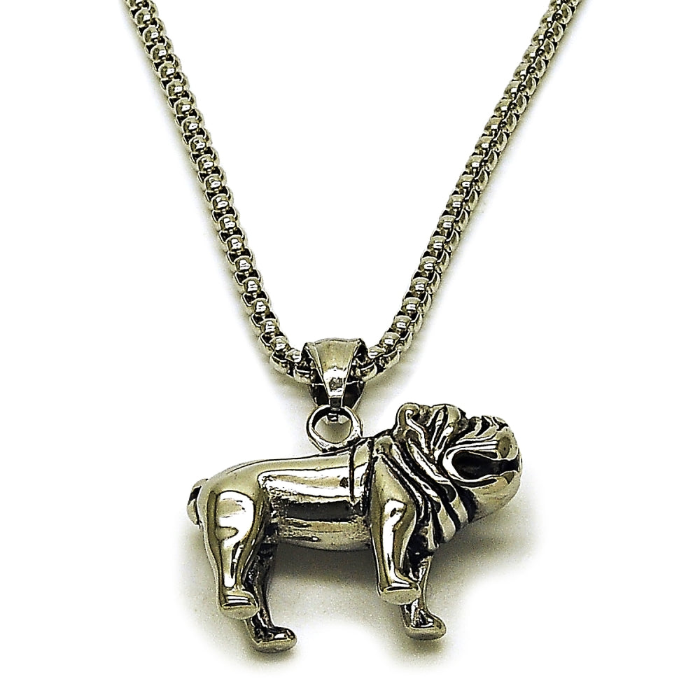 Stainless Steel Pendant Necklace, Dog Design, Polished, Steel Finish