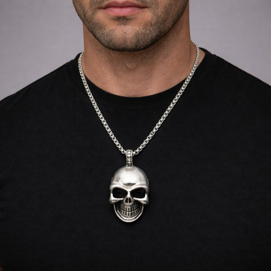 Stainless Steel Pendant Necklace, Skull Design, Polished, Steel Finish