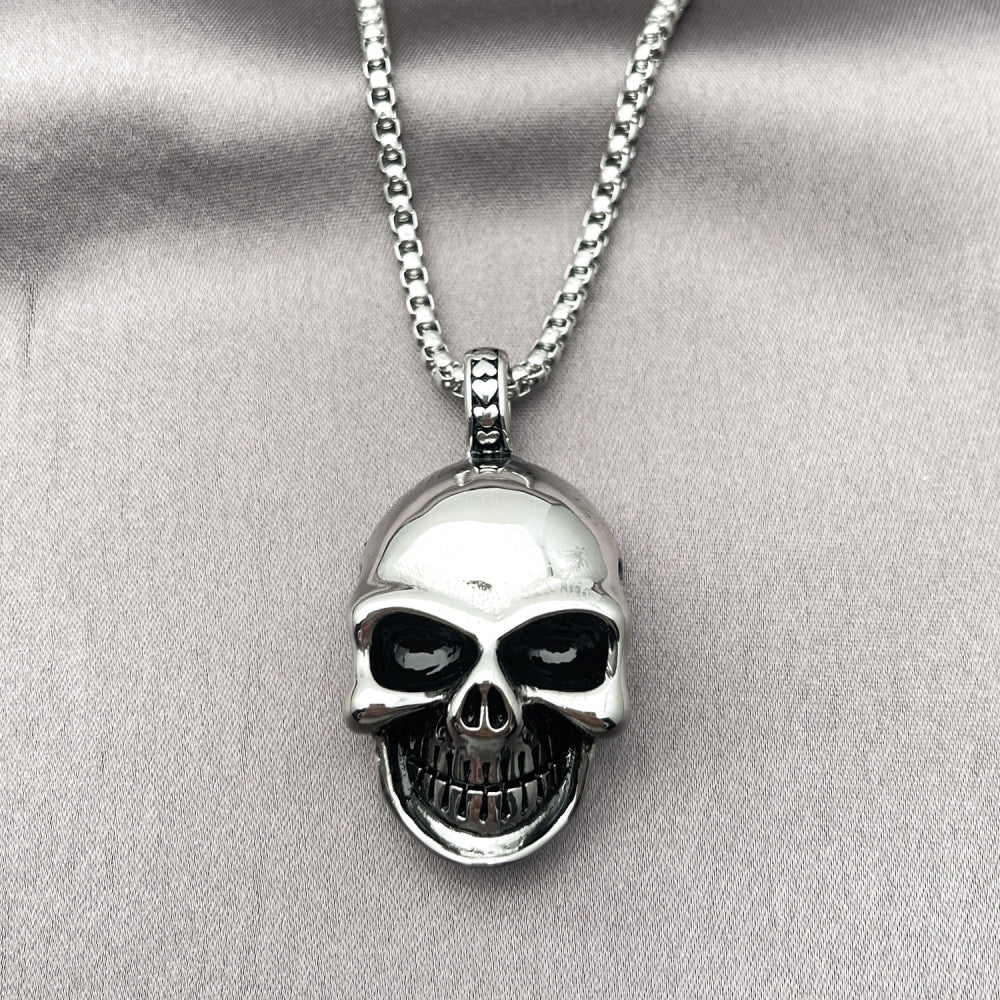 Stainless Steel Pendant Necklace, Skull Design, Polished, Steel Finish