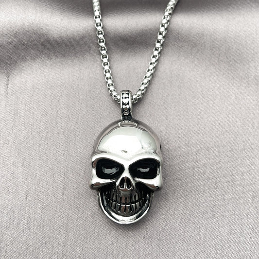 Stainless Steel Pendant Necklace, Skull Design, Polished, Steel Finish
