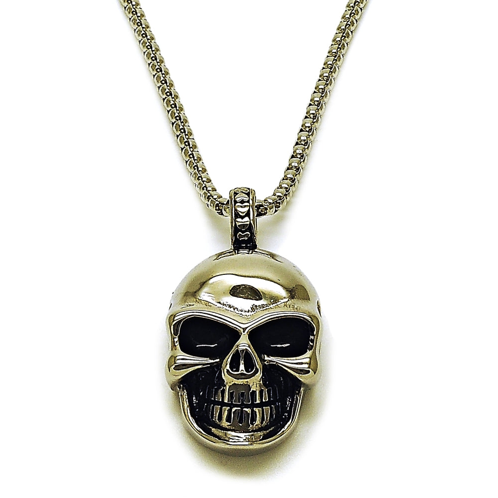 Stainless Steel Pendant Necklace, Skull Design, Polished, Steel Finish