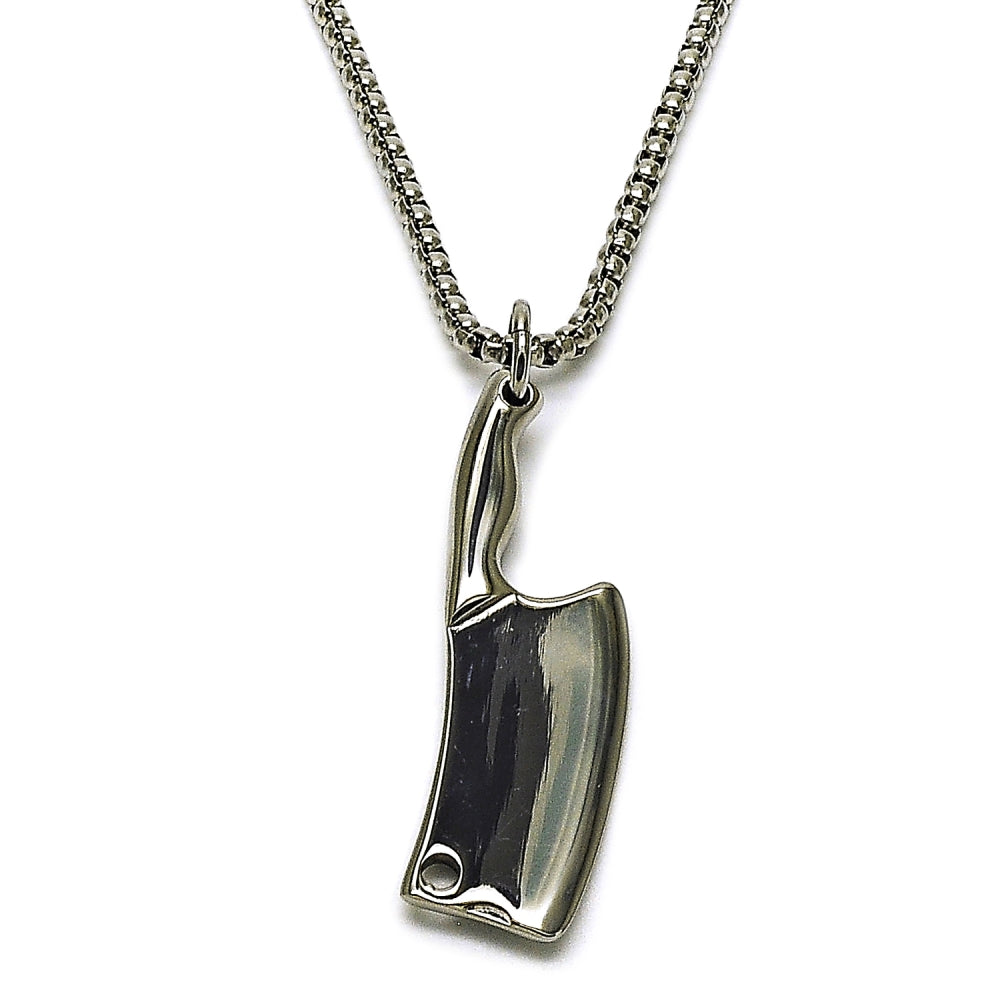 Stainless Steel Pendant Necklace, Polished, Steel Finish