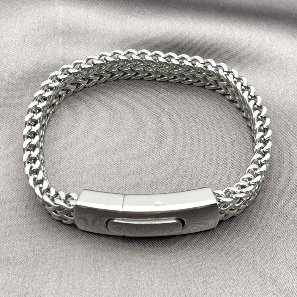 Stainless Steel Fancy Bracelet, Square Franco Design, Polished, Steel Finish