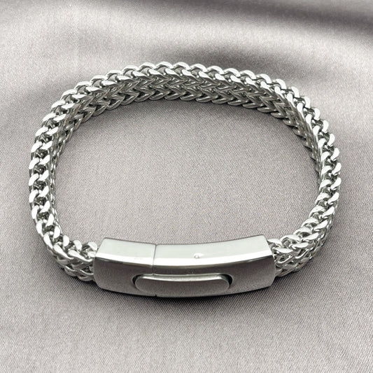 Stainless Steel Fancy Bracelet, Square Franco Design, Polished, Steel Finish