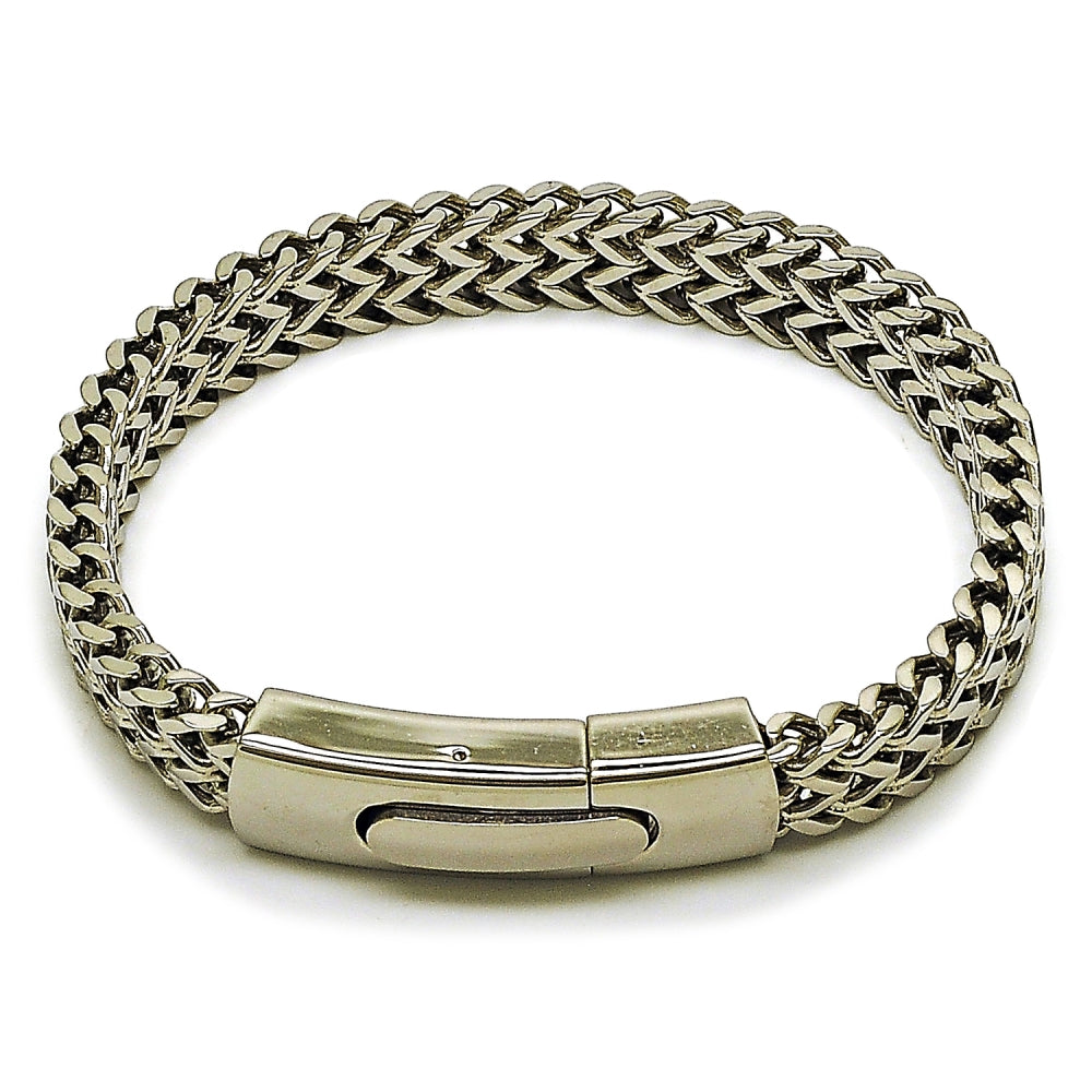 Stainless Steel Fancy Bracelet, Square Franco Design, Polished, Steel Finish