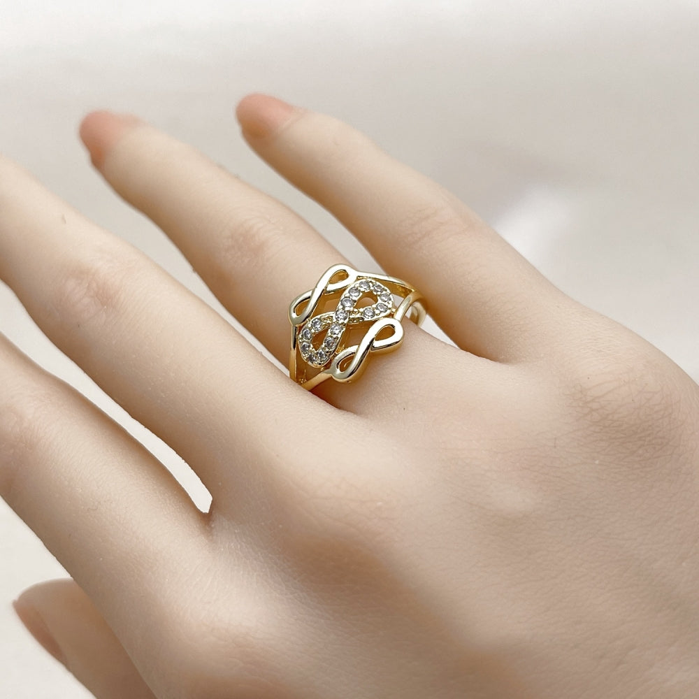 Oro Laminado Multi Stone Ring, Gold Filled Style Infinite Design, with White Cubic Zirconia, Polished, Golden Finish