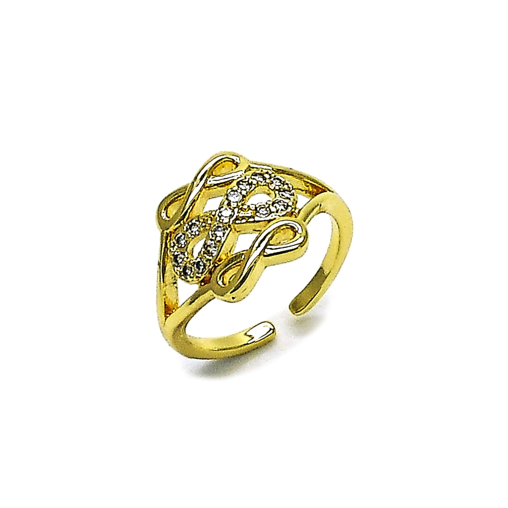 Oro Laminado Multi Stone Ring, Gold Filled Style Infinite Design, with White Cubic Zirconia, Polished, Golden Finish