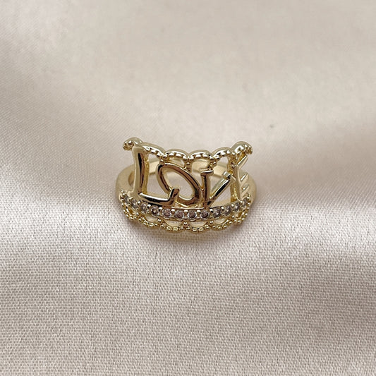 Oro Laminado Multi Stone Ring, Gold Filled Style Love Design, with White Cubic Zirconia, Polished, Golden Finish