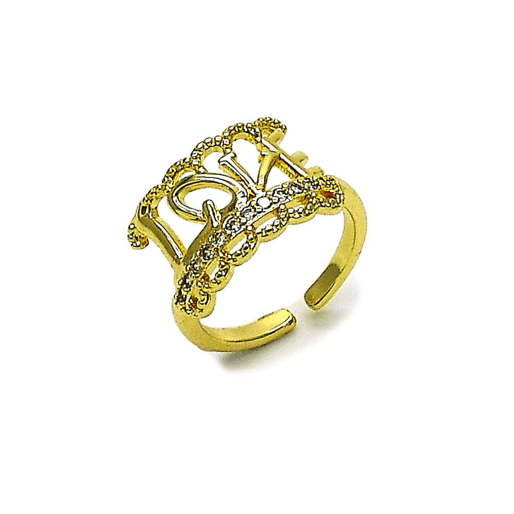Oro Laminado Multi Stone Ring, Gold Filled Style Love Design, with White Cubic Zirconia, Polished, Golden Finish